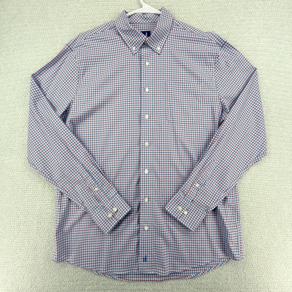 Johnnie-O Prep-Formance Shirt Mens Large Gulf Blue Check Plaid Button Down